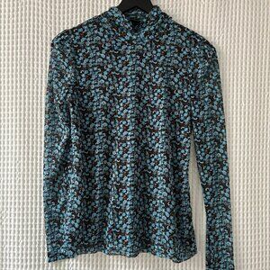 Jane & Delancey small blue floral mesh mock neck top fairy coquette whimsigoth